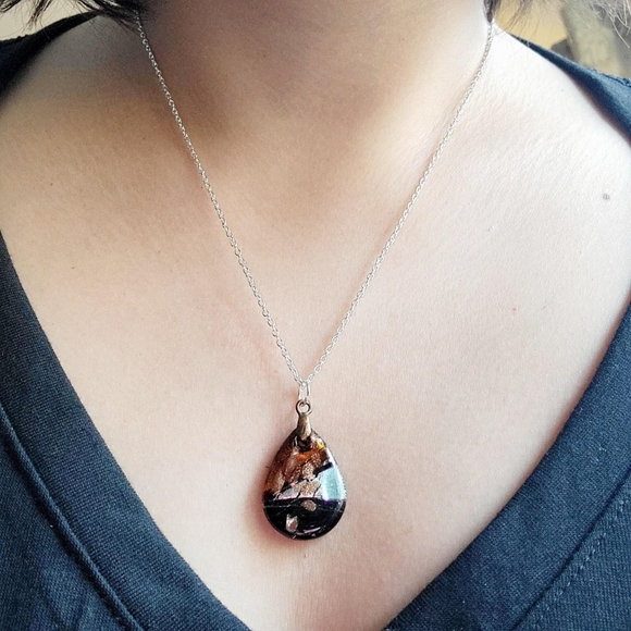 Vintage Dainty Murano Glass Silver Boho Bohemian Teardrop Necklace - Picture 6 of 8